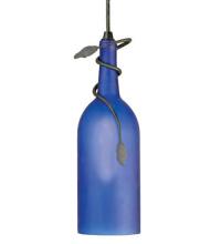 Meyda Blue 71193 - 4" Wide Tuscan Vineyard Frosted Blue Wine Bottle Mini Pendant