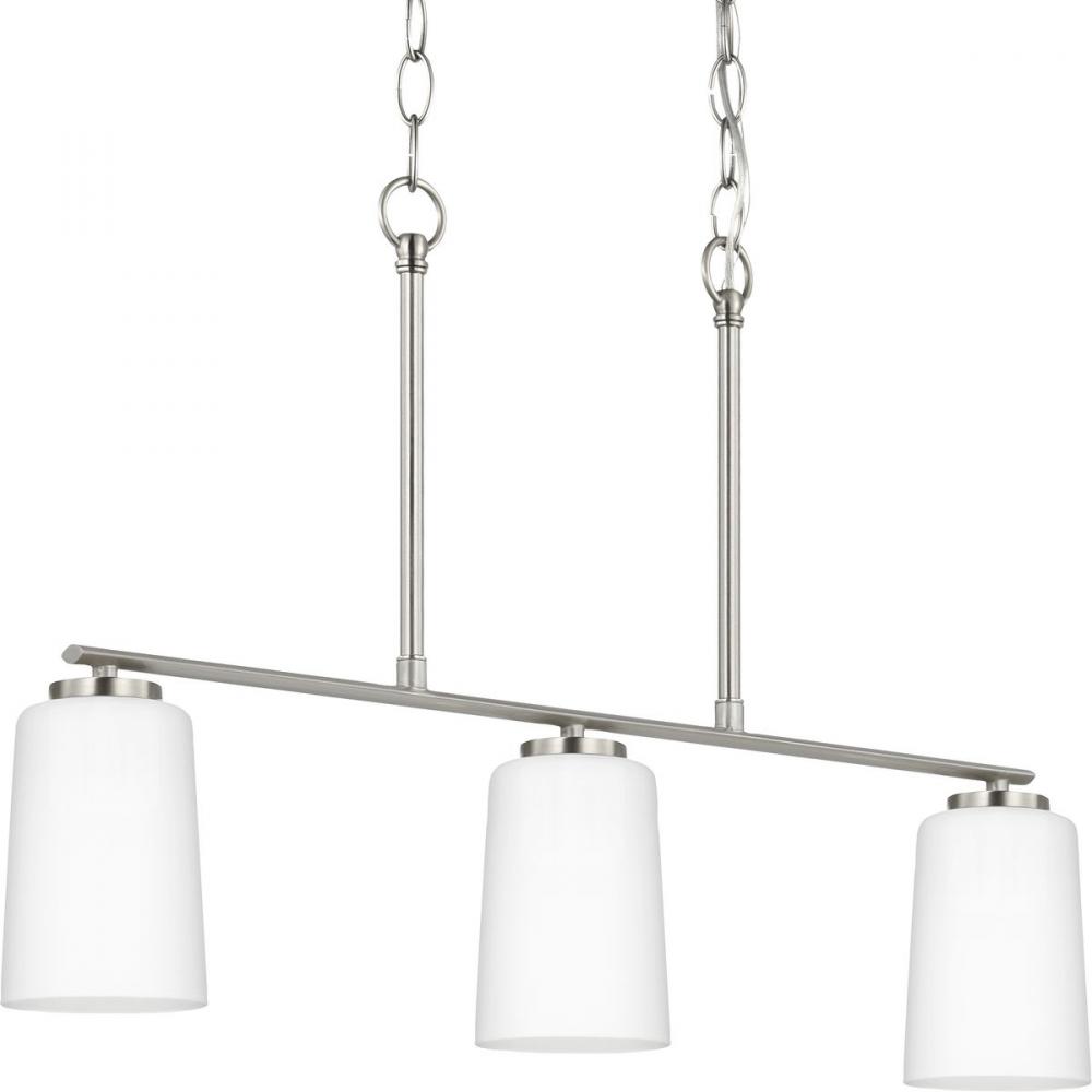 Adley Collection Three-Light Etched White Opal Glass New Traditional Linear Chandelier