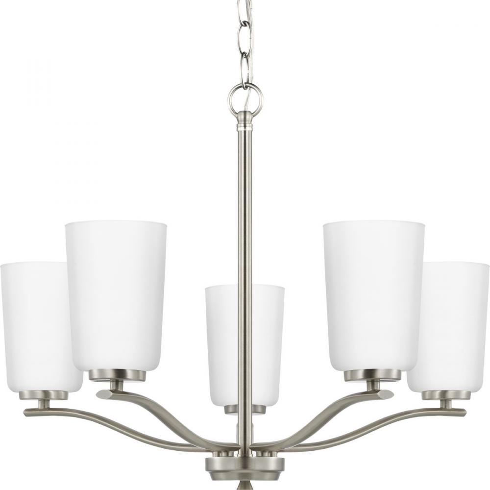 Adley Collection Five-Light Brushed Nickel Etched White Opal Glass New Traditional Chandelier