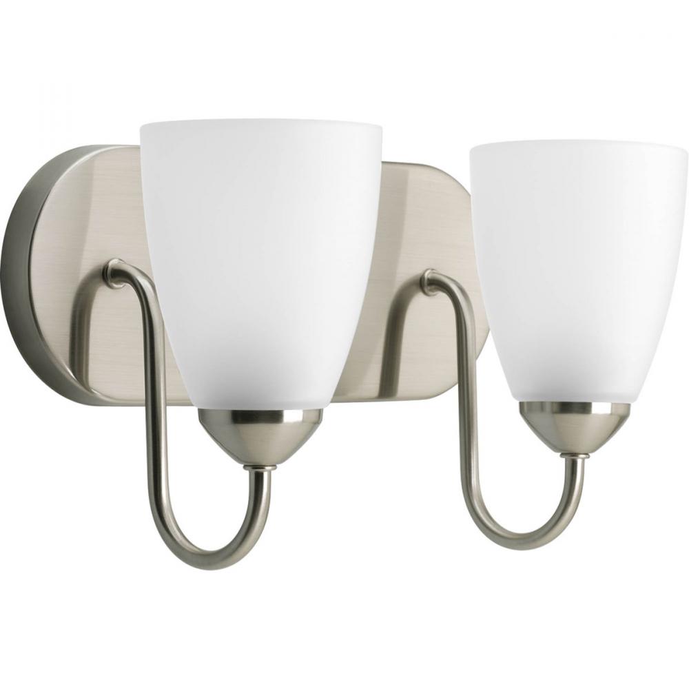 Gather Collection Two-Light Brushed Nickel Etched Glass Traditional Bath Vanity Light