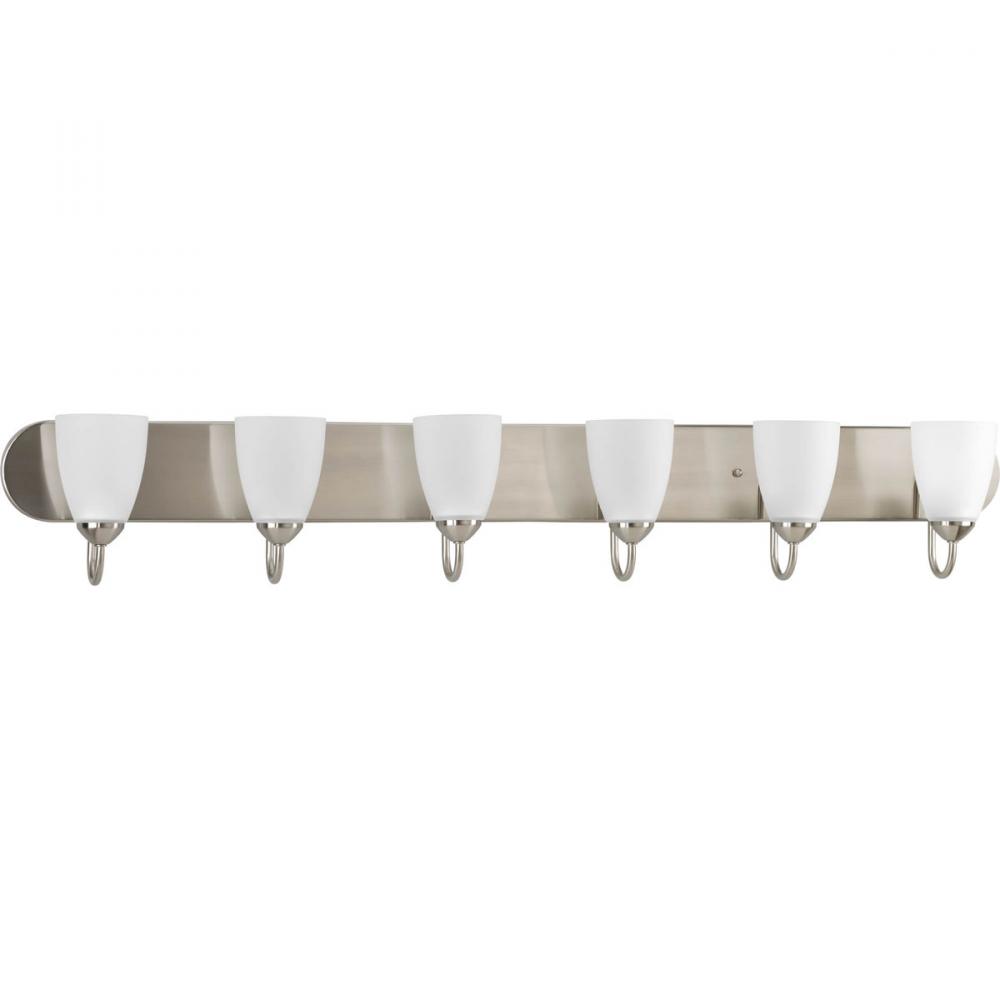 Gather Collection Six-Light Brushed Nickel Etched Glass Traditional Bath Vanity Light