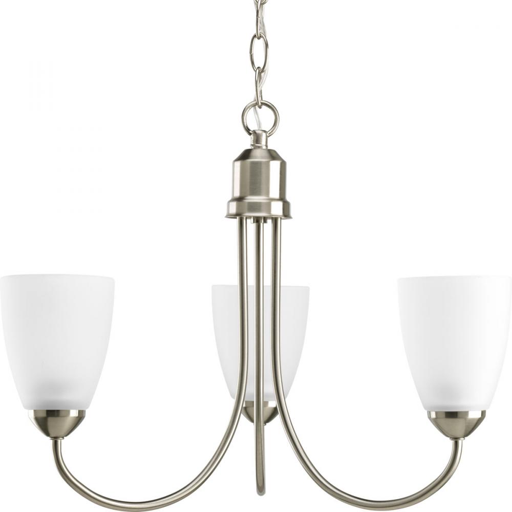 Gather Collection Three-Light Brushed Nickel Etched Glass Traditional Chandelier Light