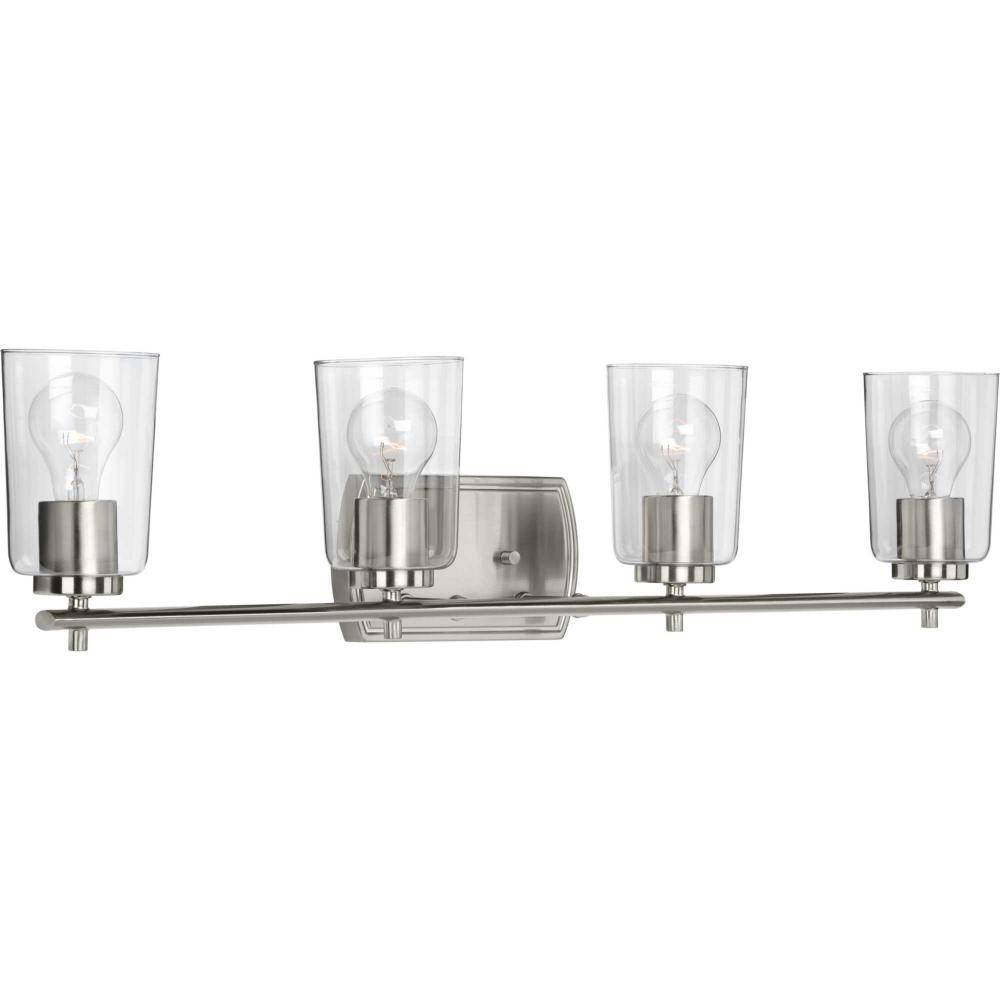 Adley Collection Four-Light Brushed Nickel Clear Glass New Traditional Bath Vanity Light