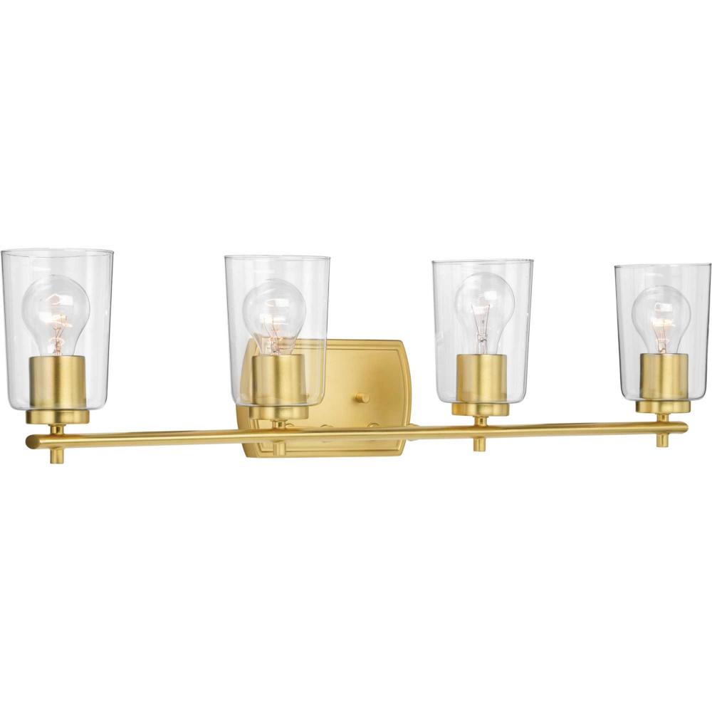 Adley Collection Four-Light Satin Brass Clear Glass New Traditional Bath Vanity Light