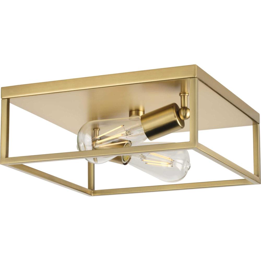 Perimeter Collection Two-Light Satin Brass Modern Style Flush Mount Ceiling Light