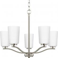 Progress P400350-009 - Adley Collection Five-Light Brushed Nickel Etched White Opal Glass New Traditional Chandelier