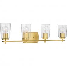 Progress P300157-012 - Adley Collection Four-Light Satin Brass Clear Glass New Traditional Bath Vanity Light