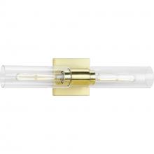 Progress P300300-012 - Clarion Collection Two-Light Satin Brass Clear and Glass Modern Style Bath Vanity Wall Light
