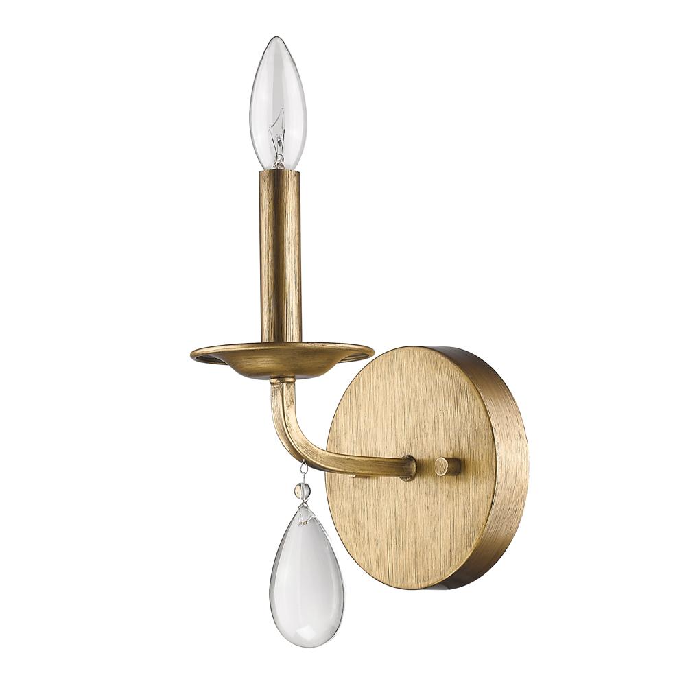 Krista Indoor 1-Light Sconce w/Crystal Pendant in Antique Gold