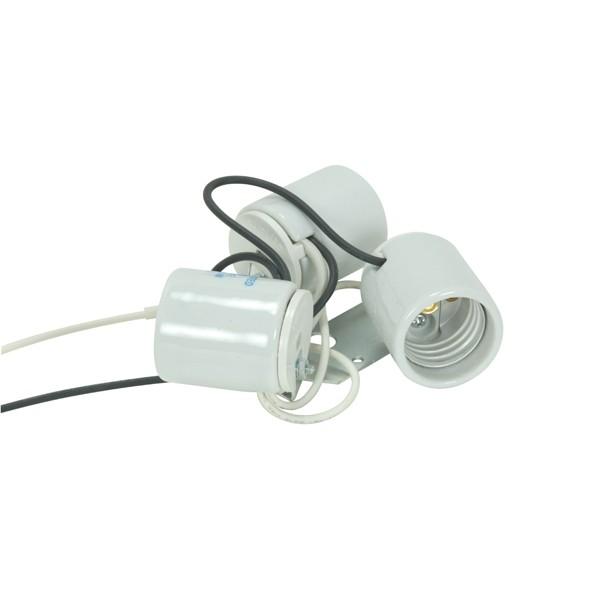 3-Light Porcelain Socket With 1/8 IP Slip Hole With Metal Strap; 24 in. AWM 150C Leads; Aluminum