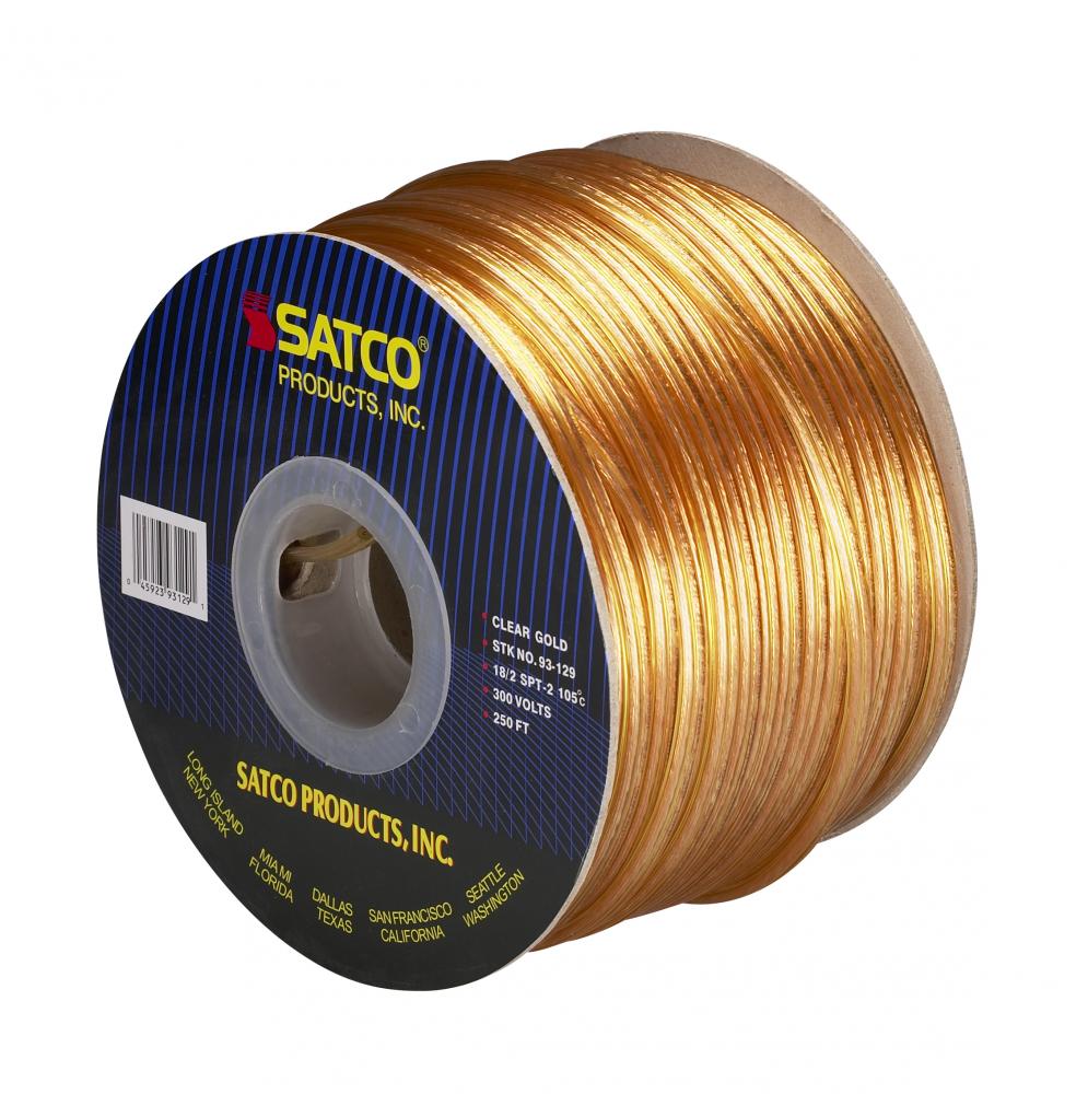 Lamp And Lighting Bulk Wire; 18/2 SPT-2 105C; 250 Foot/Spool; Clear Gold