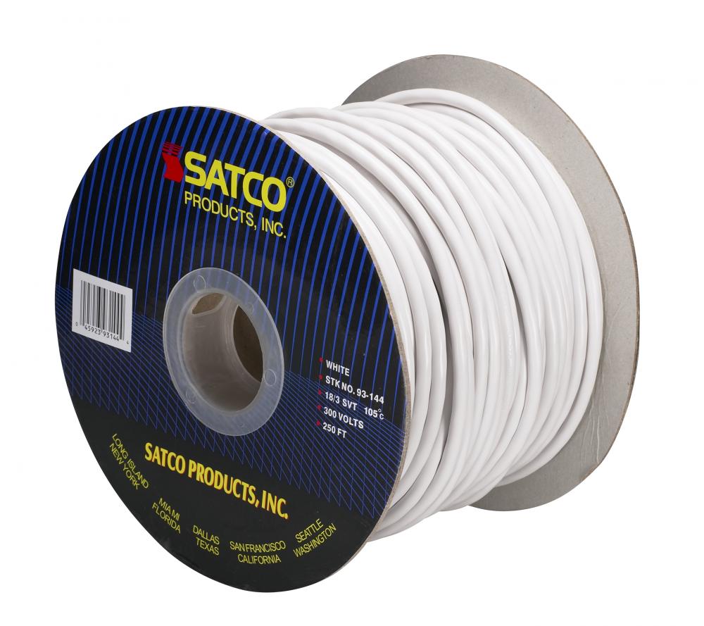 Pulley Bulk Wire; 18/3 SVT 105C Pulley Cord; 250 Foot/Spool; White
