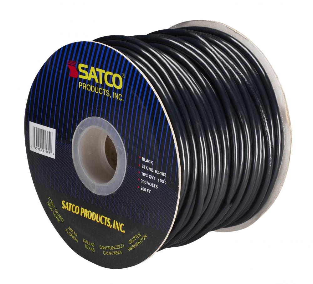 Pulley Bulk Wire; 18/3 SVT 105C Pulley Cord; 250 Foot/Spool; Black