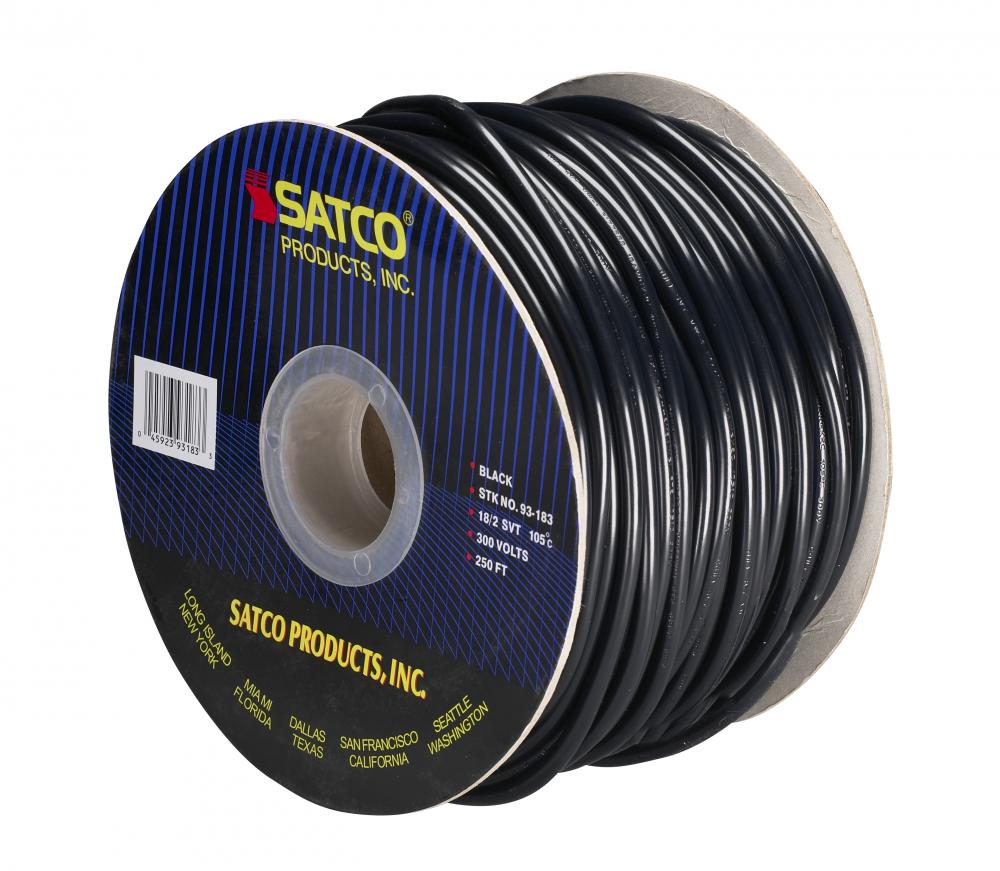 Pulley Bulk Wire; 18/2 SVT 105C Pulley Cord; 250 Foot/Spool; Black