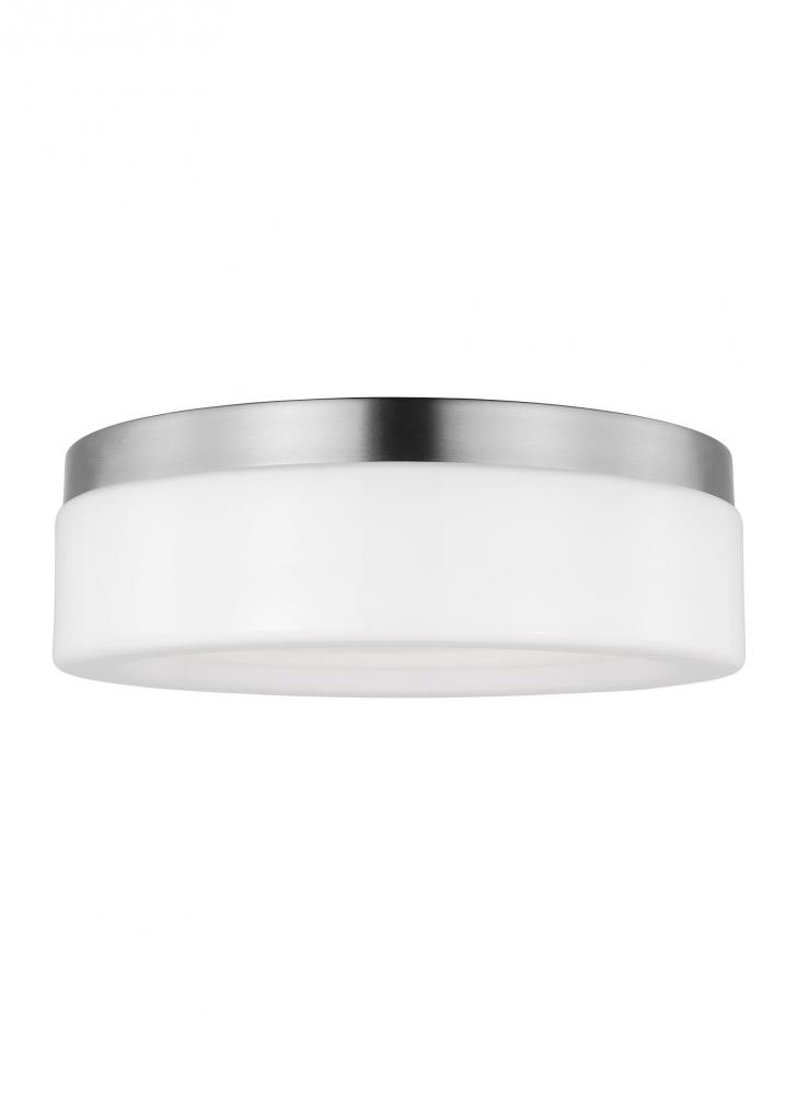 Rhett modern 1-light indoor dimmable medium ceiling flush mount in brushed nickel silver finish with