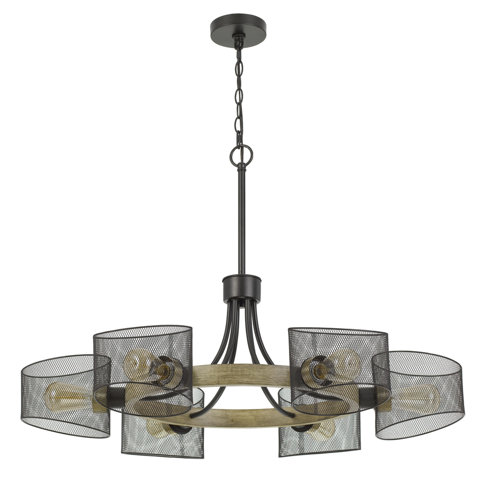 60W X 6 Dronten Metal/Wood Chandelier With Mesh Shades (Edison Bulbs Are Not included)