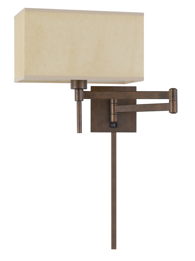 60W Robson Wall Swing Arm Reading Lamp With Rectangular Hardback Fabric Shade. 3 Ft Wire Cover inclu