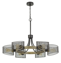 CAL Lighting FX-3742-6 - 60W X 6 Dronten Metal/Wood Chandelier With Mesh Shades (Edison Bulbs Are Not included)
