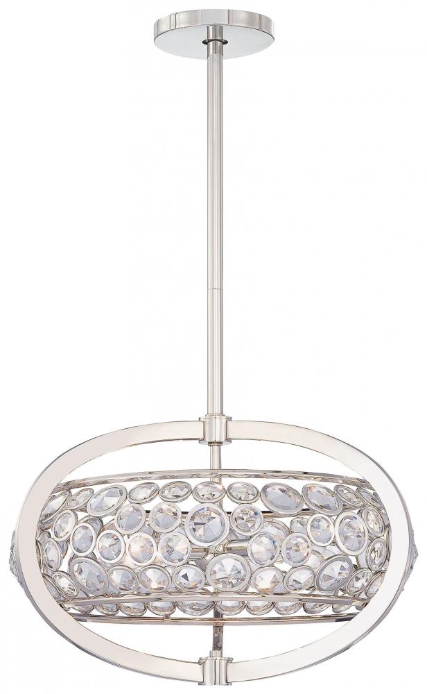 Polished Nickel Clear Crystal Accents Glass Up Pendant