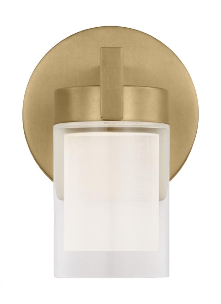 The Esfera Small Damp Rated 1-Light Integrated Dimmable LED Wall Sconce in Natural Brass