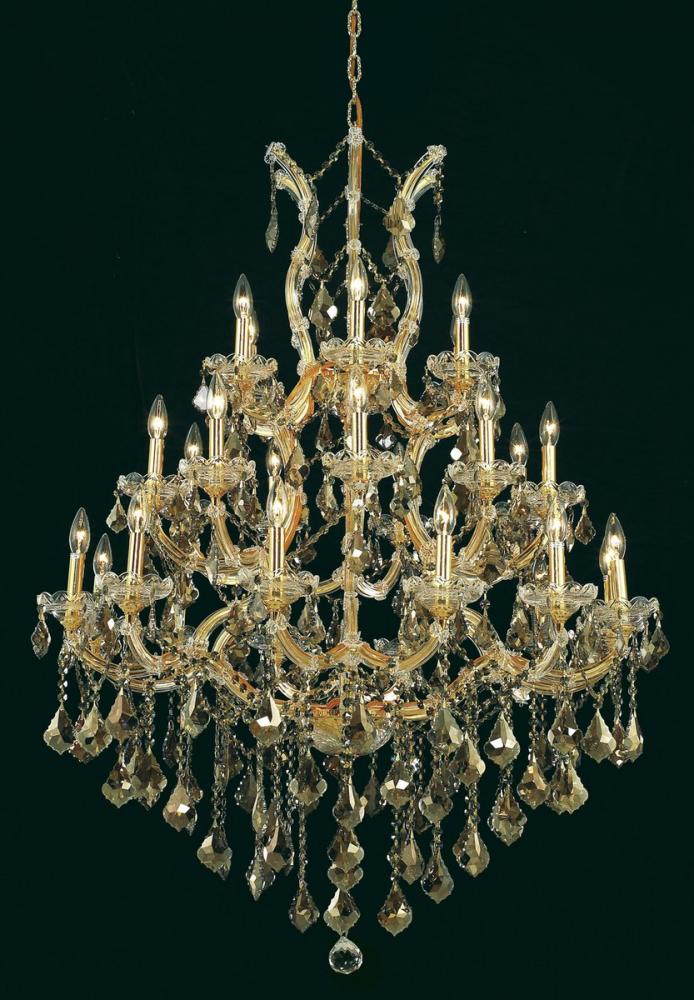 Maria Theresa 28 Light Gold Chandelier Golden Teak (Smoky) Royal Cut Crystal