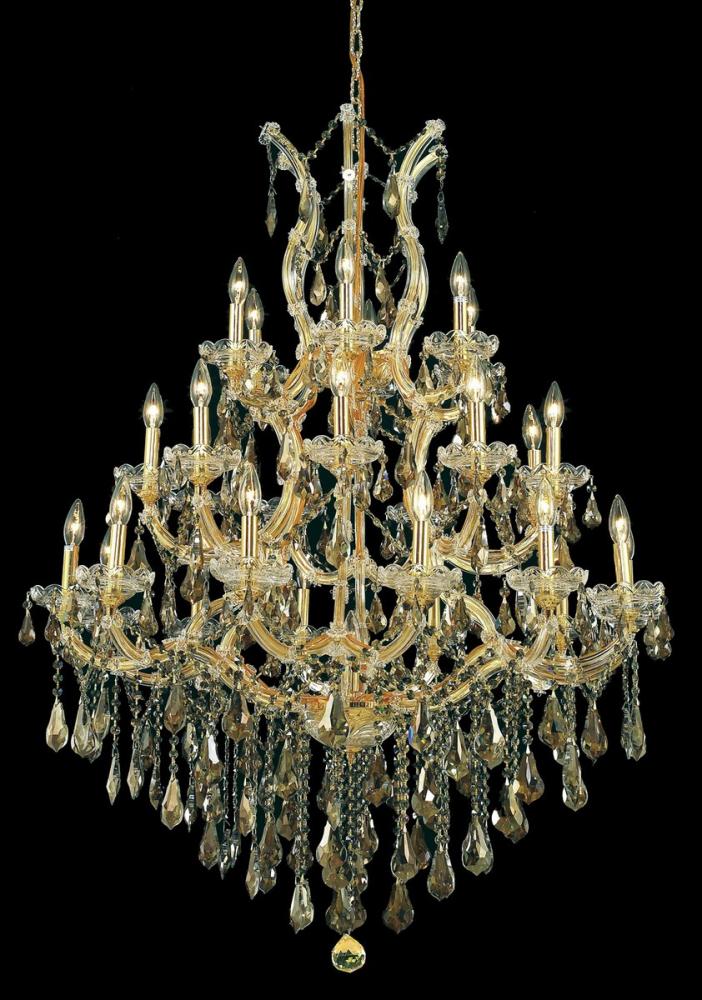 Maria Theresa 28 Light Gold Chandelier Golden Teak (Smoky) Royal Cut Crystal