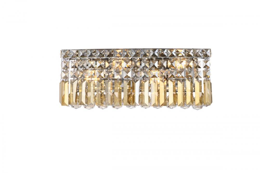 MaxIme 3 Light Chrome Wall Sconce Golden Teak (Smoky) Royal Cut Crystal