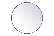 Elegant MR4745BL - Metal Frame Round Mirror with Decorative Hook 45 Inch in Blue