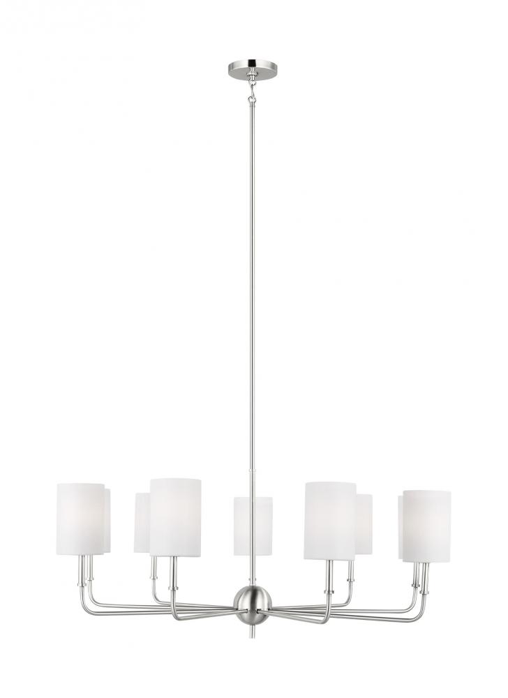 Foxdale transitional 9-light indoor dimmable chandelier in brushed nickel silver finish with white l