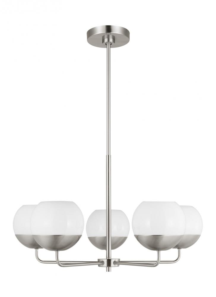 Alvin modern LED 5-light indoor dimmable chandelier in brushed nickel silver finish with white milk