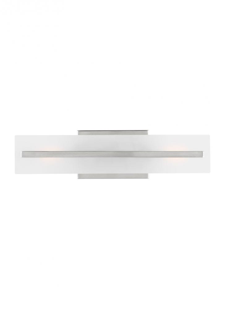 Dex contemporary 2-light indoor dimmable small bath vanity wall sconce in brushed nickel silver fini