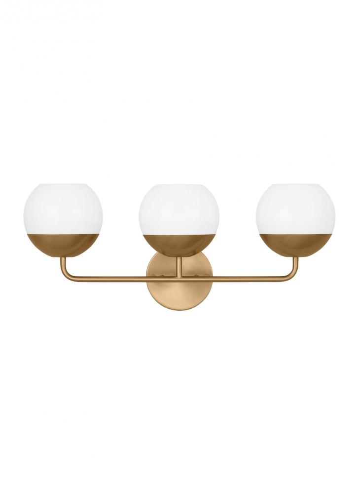 Alvin modern 3-light indoor dimmable bath vanity wall sconce in satin brass gold finish with white m