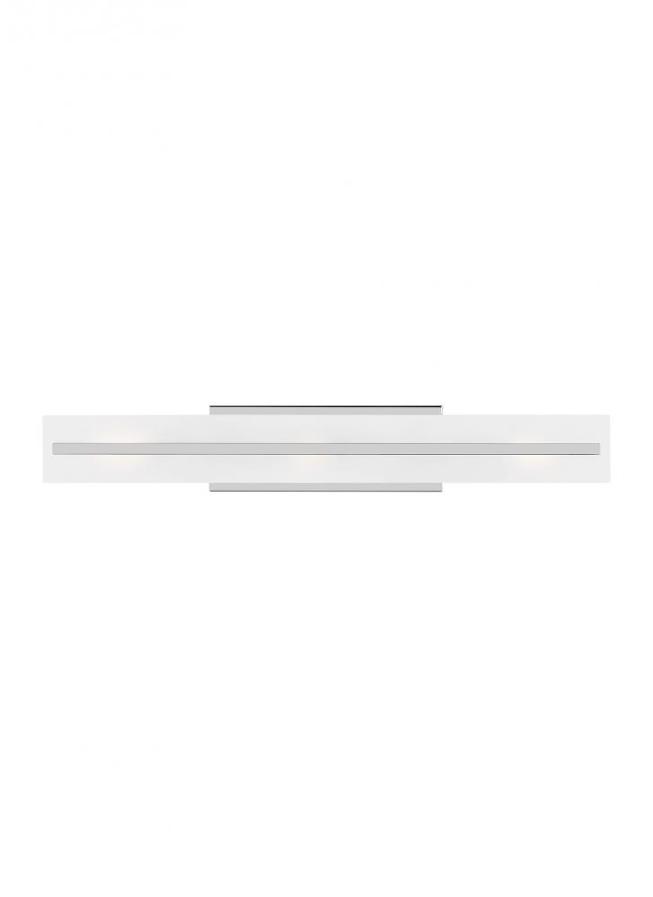 Dex contemporary 3-light LED indoor dimmable large bath vanity wall sconce in chrome finish with sat