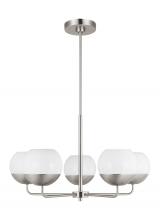 Visual Comfort & Co. Studio Collection 3168105EN3-962 - Alvin modern LED 5-light indoor dimmable chandelier in brushed nickel silver finish with white milk