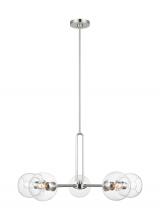 Visual Comfort & Co. Studio Collection 3255705-962 - Codyn contemporary 5-light indoor dimmable large chandelier in brushed nickel silver finish with cle