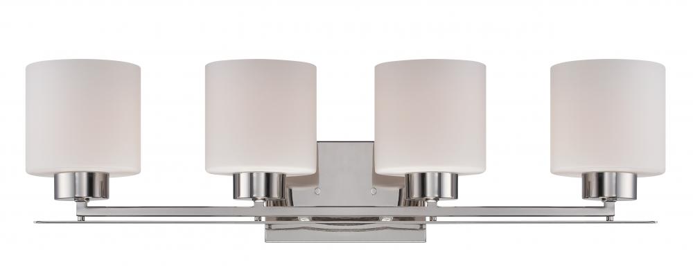 Parallel - 4 Light Vanity with Etched Opal Glass - Polished Nickel Finish