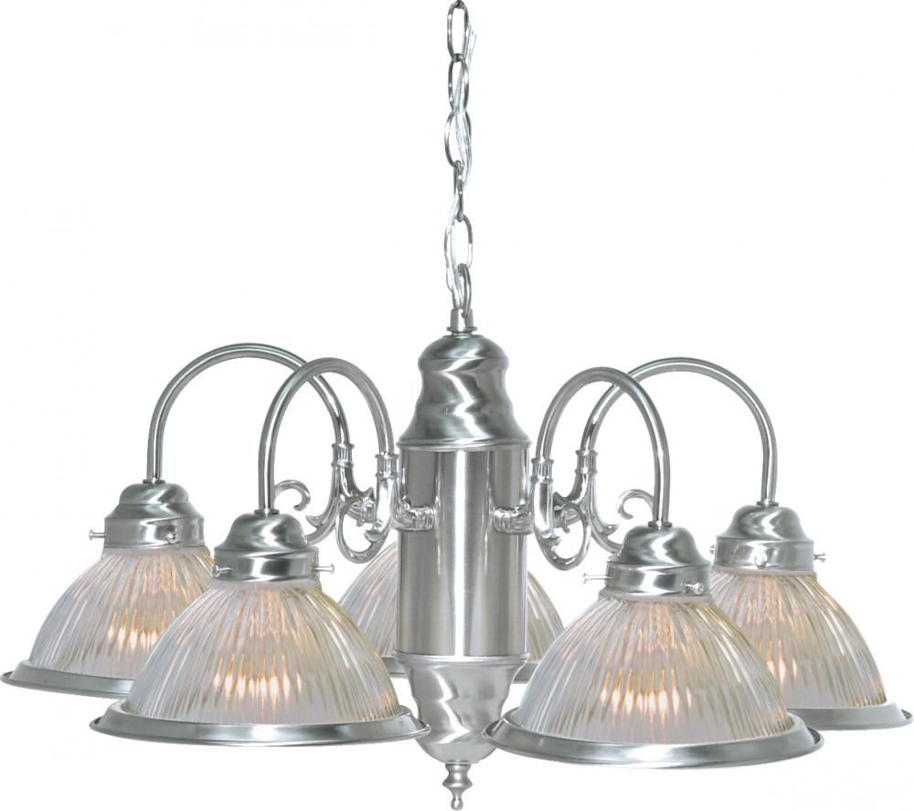 5 Light - Chandelier with Clear Ribbed Glass - Brushed Nickel Finish