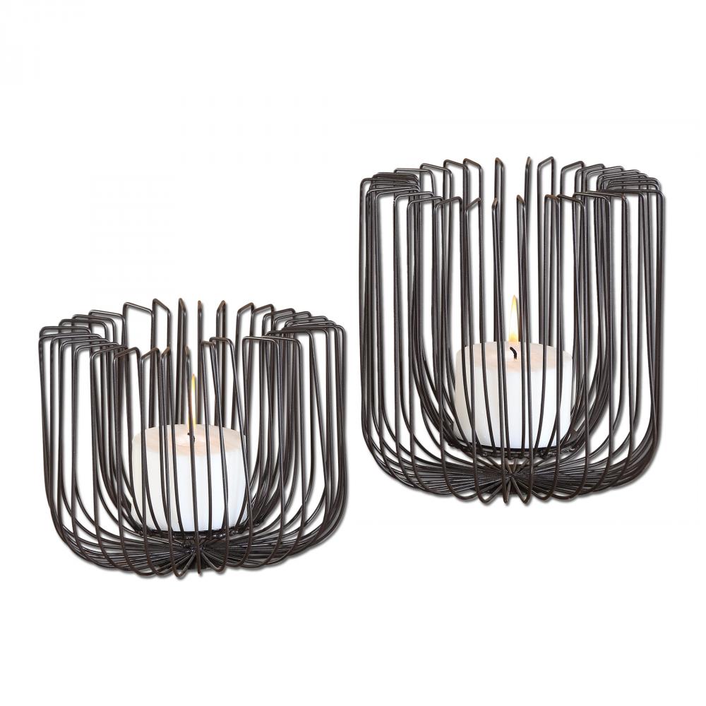 Uttermost Flare Black Wire Candleholders S/2